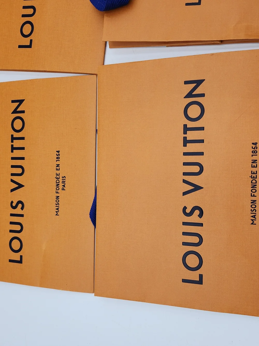Lot of 5 authentic orange brown Louis Vuitton paper shopping gift medium